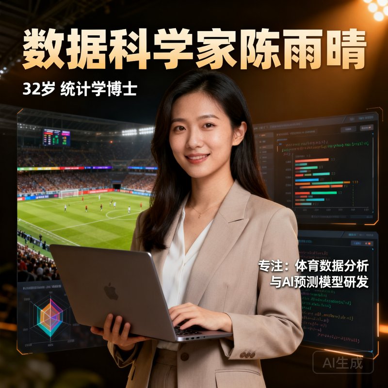 数据科学家陈雨晴，32岁女性，统计学博士，专注体育数据分析与AI预测模型研发